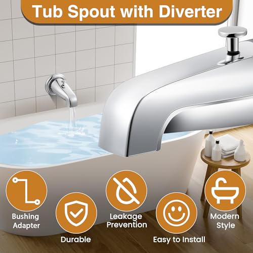 Enhon Tub Spout with Rear Diverter, Bathtub Spout Fitting 1/2-Inch or 3/4-Inch IPS, 5-1/4 Inch Length Bathroom Bathtub Faucet with Adapter, Chrome Finish by Enhon - Image 3