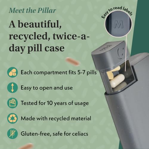 Image of Pillar AM /PM Pill Box Organizer Two Times a Day | Aesthetic 7 Day Tablet Organizer 2 Times A Day | Beautiful Weekly Pill Box for Day and Night Medication (Slate Grey)