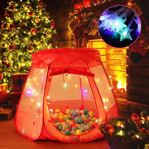 Tikolus Pop Up Princess Tent for Girls, Toddler Girl Toys Kids Ball Pit with Colorful Star Lights, Foldable Kids Play Tent with Carrying Bag, Indoor&Outdoor 3 Year Old Girl Gift (Balls Not Included) - Image 4