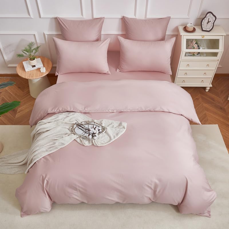 Gezu Bettwäsche 200x220cm Mako Satin Baumwollesatin Bettwäsche Set Rosa 100% Baumwolle 3 Teilig Baumwolle Atmungsaktiv Weich Fein Bettbezug 200x220cm und Kissenbezug 80x80 cm mit Reissverschluss