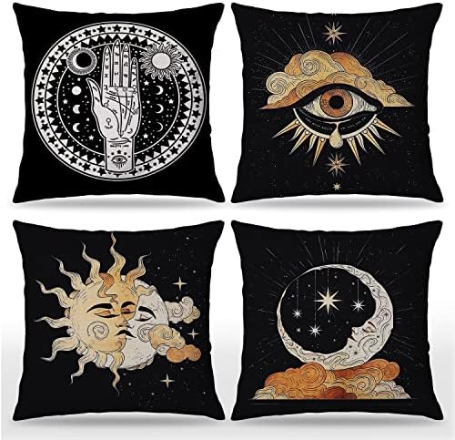 Udinaz Tarot The Sun Moon and Star Palmistry Hand Mystical 18 x 18 Inches Throw Pillow Covers Set of 4,Bedroom Living Room Girls Room Home College Dorm Decor,Astrology Tarot Lovers Gifts Gifts