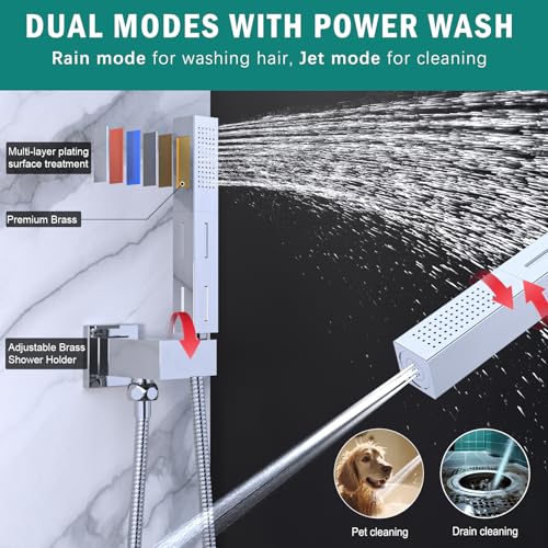 Sistema de Ducha Digital con Pantalla, Doble Cabezal Cuadrado de 10 y 6 Pulgadas, Spray Manual a Alta Presión, Válvula de Latón con Pantalla Hidráulica, Acabado Cromado Pulido miniatura 6