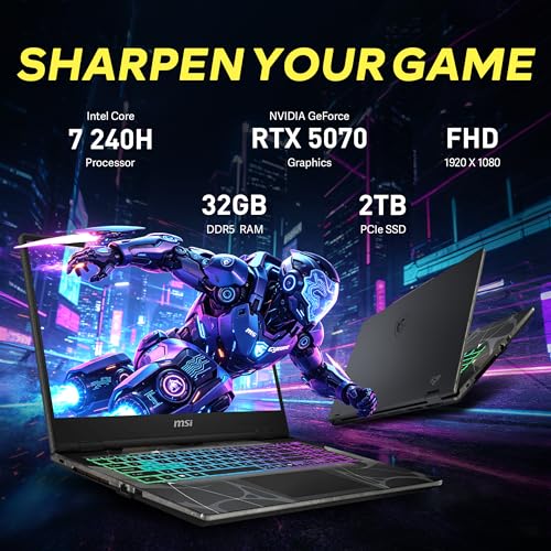 Image of msi Cyborg 15 15.6 inch FHD 144Hz Gaming Laptop, Intel Core 7-240H, GeForce RTX 5070 8G GDDR7, 32GB DDR5, 3TB Storage(2TB SSD+1TB Docking Station Set), 4-Zone RGB Keyboard, Wi-Fi 6E, Win 11 Pro, Black