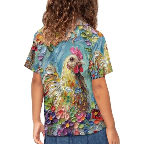 Image of PinUp Angel Funky Casual Hawaiian Shirt Kids Boys Girls Art Oil Painting Animal Pattern Short Sleeve Unisex Beach Shirt