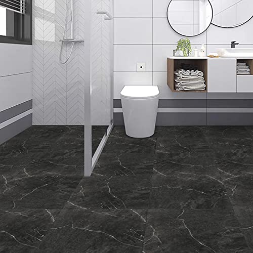 Peel And Stick Floor Tile, Black Grey Marble Vinyl Flooring, Durable And Waterproof For Update Bathroom Kitchen Basement, 11.8X11.8In, 10 Pcs #TOP1