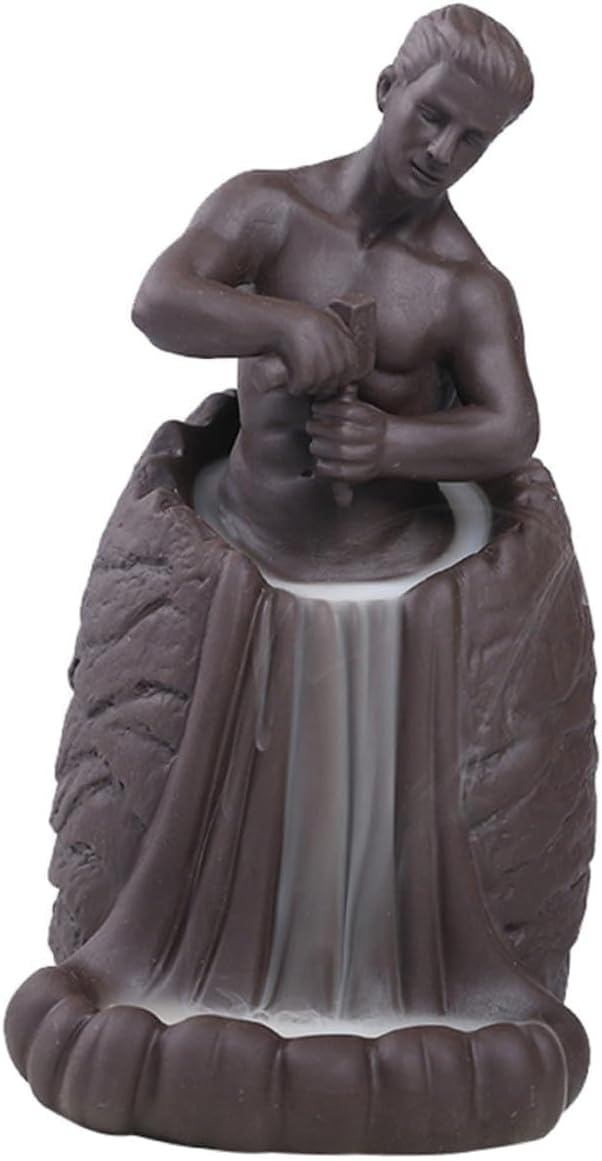 Backflow Ceramic Incense Holder Self Carving Men Aroma Therapy Burner Desktop Figurine for Home Office Decoration