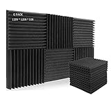 Acoustic Foam Panels - Pack of 6 Flame Retardant Sound Proof Foam Panels for Walls Ceilings Reduces Reverb Echo 12” x 12” x 1” Sound Insulation Wedge Noise Cancelling Foam Tiles for Home Office