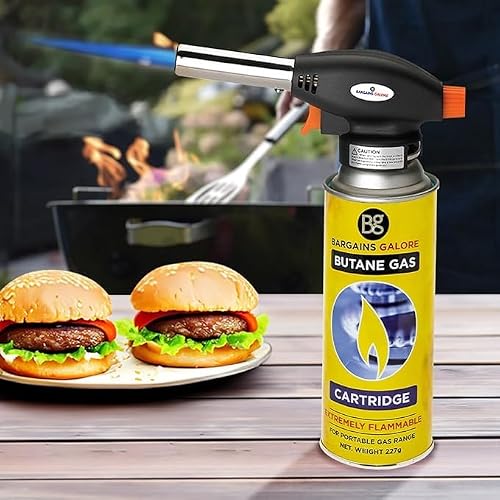 Butane Gas Blow Torch with 8 Canisters - Ideal for Camping, Culinary, BBQ, Desserts, and Soldering | Flamethrower with Auto Ignition Feature - Image 2