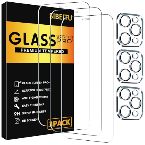 SIBEITU 3 Pack Screen Protector for iPhone 12 Pro with 3 Pack Camera Lens Tempered Glass Protector, 6.1 Inch HD Clear 9H Glass Film Hardness, Scratch Resistent, No Air Bubbles