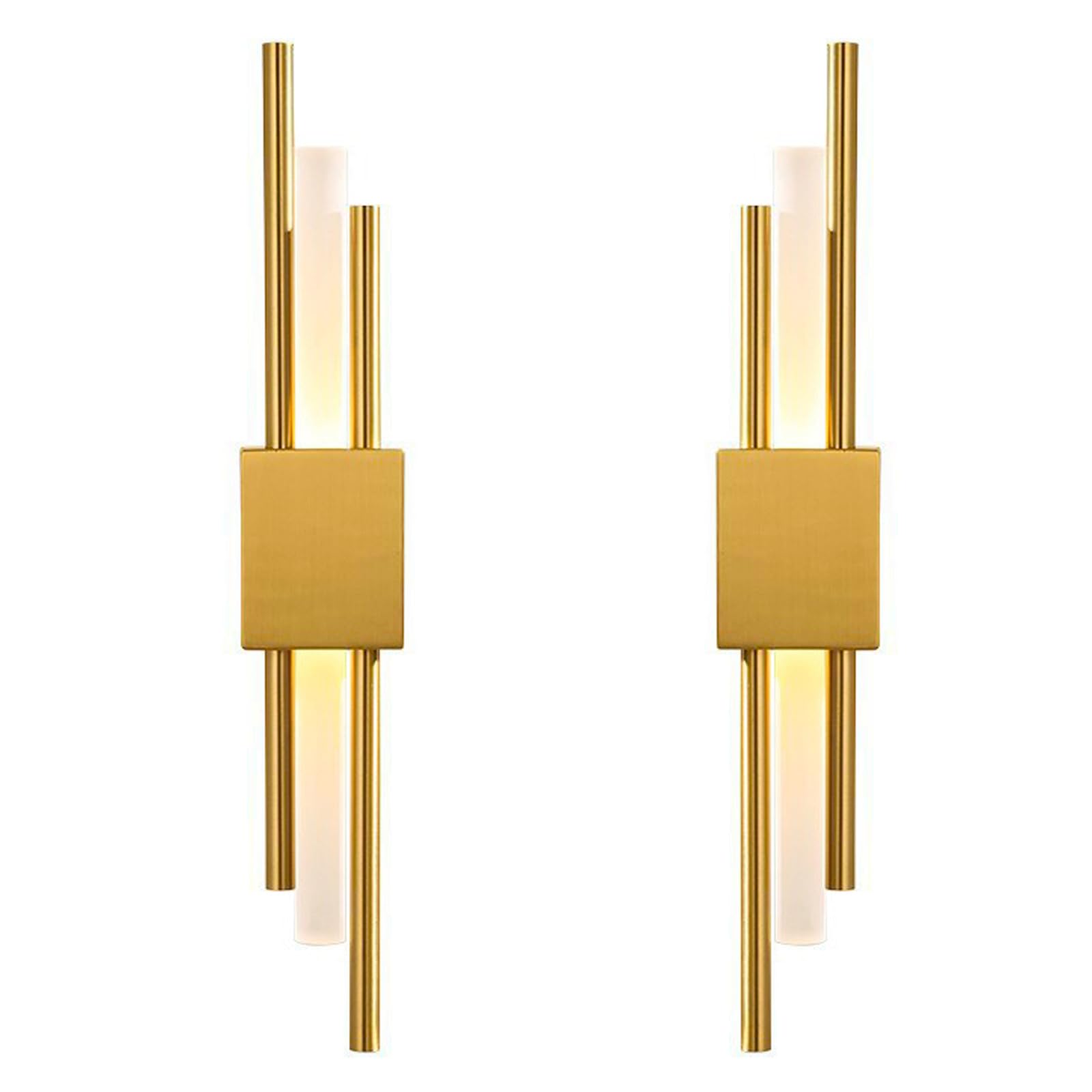 2 Stück Moderne LED Wandleuchte Gold,Vertikale Geometrische Metall Wandlampe mit Acrylschirm,Minimalistische Innenbeleuchtung für Schlafzimmer,Wohnzimmer,Flur,8W,48cm,3 Farbtemperatur (2Stk.L&R)