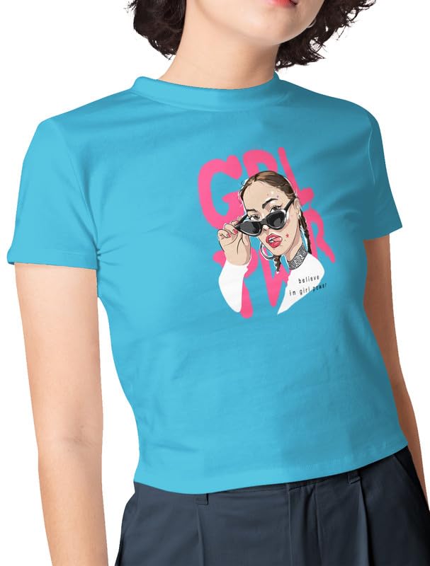 Women's Relaxed Fit Graphic Printed Girl Power Crop Top O857-image-30
