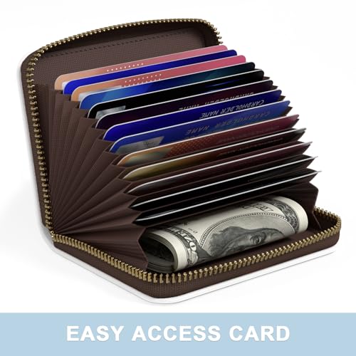 Image of Aiawoxc Credit Card Holder, Small RFID Wallet Slim Leather Card Organizer Case with Zipper and Wristlet Strap, White