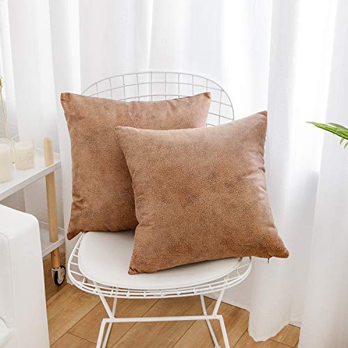 Famibay Pack Of 2 Faux Leather Pillow Covers Modern Decorative Square Luxury Cushion Case Durable Throw Pillow Cover Shell For Couch Sofa Bed Living Room 18X18 Inch Brown thumb #5