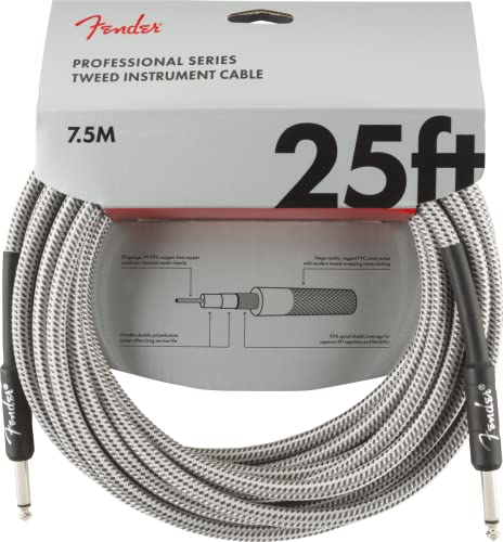Fender Professional Series Tweed Instrument Cable, Guitar Cable, Guitar Accessories, Straight/Straight, White, 25ft - image 1