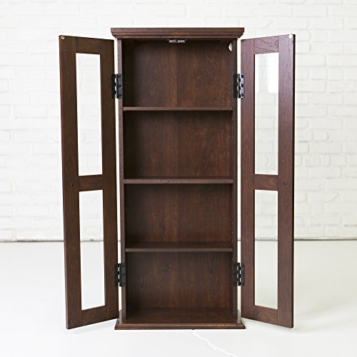Walker Edison 4 Tier Shelf Living Room Storage Tall Bookshelf Cabinet Doors Home Office Tower Media Organizer, 41 Inch, Brown #TOP3