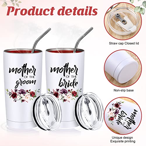 4 Pack Mother Of The Groom Mug Tumblers Bride Makeup Bags Stainless Steel Bride Tumbler Mother Cosmetic Canvas Bag Wedding Tribe Gift For Couple Mom Bridal Shower Travel Party Favors(Classic Flowers) #TOP2