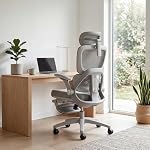 USOR Ergonomic Office Chair with 4D Adjustable Armrests & Dynamic Lumbar Support High Back Mesh Computer Desk Chair for Gaming and Work Adjustable Headrest Tilt Function and Retractable Footrest Grey