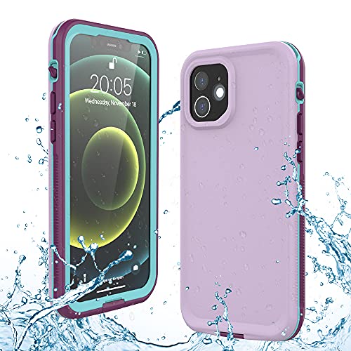 Gustave iPhone 12 Waterproof Case Support Wireless Charging Waterproof Shockproof Dirt-Proof Full-Body Rugged Cover with Built-in Screen Protector for Apple iPhone 12 (ONLY) 6.1 inch (Purple)