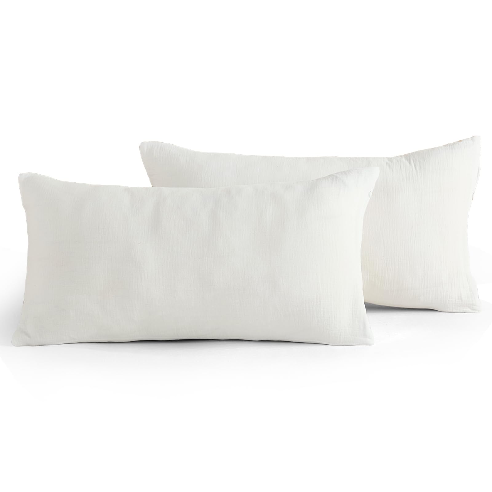 WONGS BEDDING Kissenbezug 40 x 80 2er Set - 100% Baumwolle Weiß, Musselin Double Gauze Kissenbezug - Oeko-TEX zert Atmungsaktive Superweiche Kissenbezüge