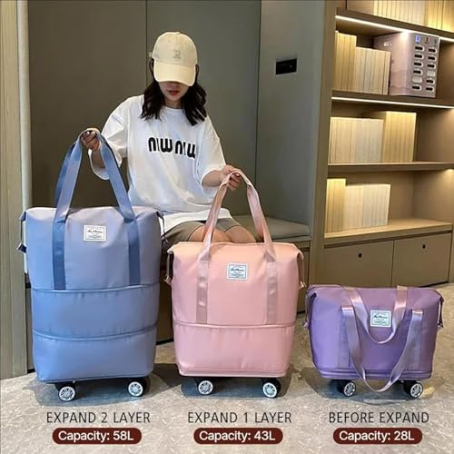 Beente Travel Bag With Wheels,Carry on Duffle Bag with Wheels, 2025 New Large Capacity Travel Bag - Universal Wheel Removable (Violet Blue)3