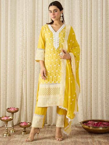 Image of INDO ERA Women Pure Cotton Kurta Set with Dupatta | Festive Suit Set, 10790