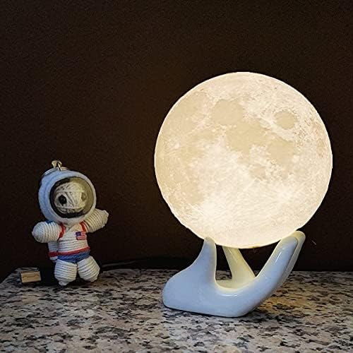 Methun 3D Moon Lamp with 3.5 Inch Ceramic Base, LED Night Light, Mood Lighting with Touch Control Brightness for Home Décor, Bedroom, Gifts Kids Women Christmas New Year Birthday - White & Yellow