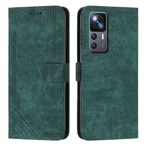 Coque Xiaomi 12T rabat portefeuille et porte-carte avec protection dragonne verte