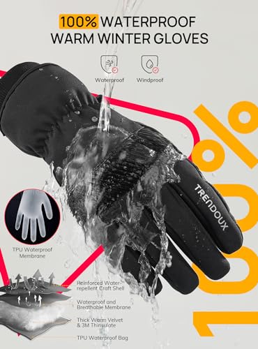 Guantes Termicos Hombre, Guantes Invierno Hombre, Guantes Cálido Tactiles Movil Mujer, Guantes Esqui Hombre Impermeables Adecuado para Ski Snowboard Ciclismo Nieve Running Moto Senderismo - Negro M - imagen 3