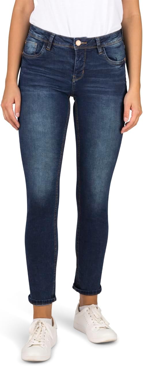 DENIMFY Jeans Damen lang Stretch Slim Fit Mid Waist DFElla Jeanshose Baumwolle Denim Blau Schwarz S M L XL XXL