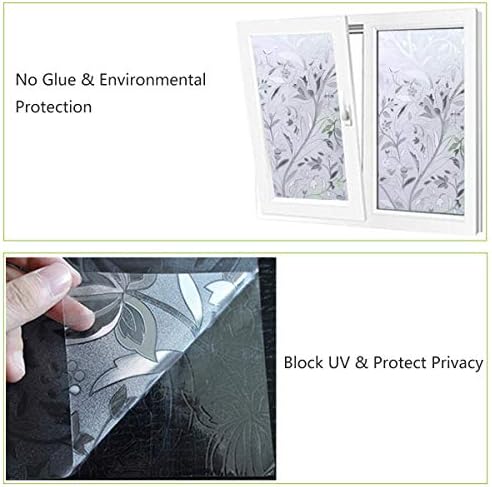 Cooja Frosted Window Film, Obscure Opaque Static Cling Window Film Privacy Glass Film UV Protection Film Floral Decorative Window Stickers 44x200cm -Tulip Flowers Pattern