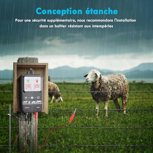 15KM Clôture Électrique pour Animaux, Tension Réglable 7-13KV Puissante 2J electrificateur Clôture Électrique avec Écran LCD, Haute Puissance Étanche Clôture Électrique pour Ferme Jardin Pâturage – vue 5