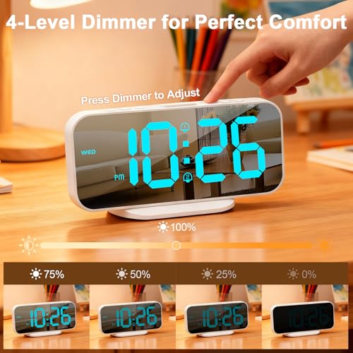 ALANAS Slim Digital Alarm Clock, Big Mirror Display with Dual USB Charger Ports - image 5