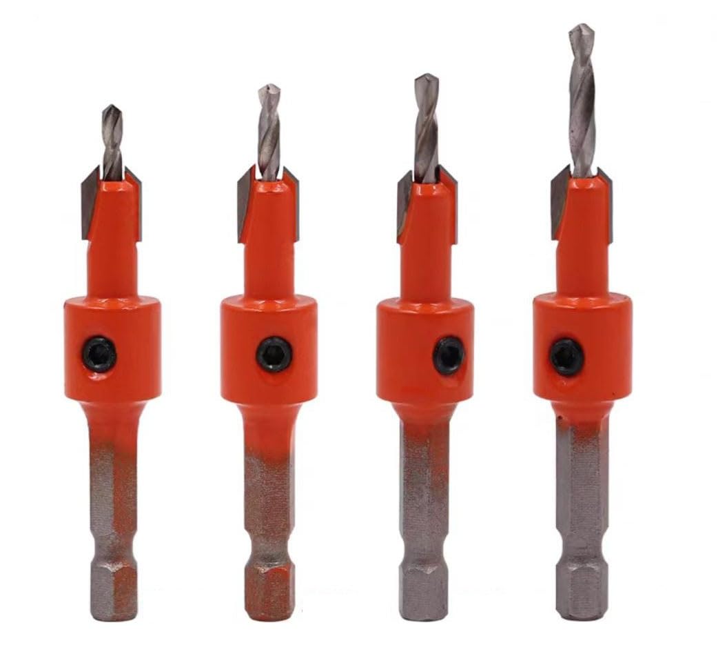 Punte elicoidali, punta for metallo, punta svasatrice singola da 1 pezzo con gambo esagonale for la lavorazione del legno, adatta for foratura di fori pilota e svasatura(8mm 4pcs)