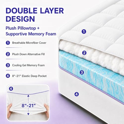 Image of ABENE Twin XL Mattress Topper for College Dorm Room Essentials, 3 Inch Dual Layer Memory Foam with Plush Pillow Top, Extra Long Dorm Bed Topper for Back Pain Relief and Comfortable Sleep