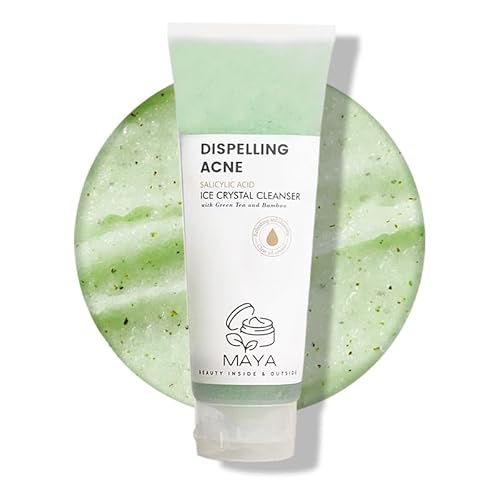 MAYA Ice Crystal Salicylic Acid Cleanser – 2% BHA Acne Face Wash with Green Tea and Bamboo, Exfoliating Ice Scrub, Removes Dead Skin & Clears Pores – 120 g