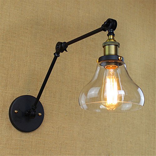 Amadoierly LAcmpara de pared de iluminaciAn vintage Aplique de vidrio de hierro ajustable individualmente SalAn/Comedor/Dormitorio Aplique de decoraciAn, Negro
