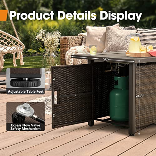 28 Inch Outdoor Fire Pit Table, 50,000 Btu Wicker Patio Fire Pit Table,Faux Wood Tabletopt, Outside Garden Backyard Deck Patio By Hanliko-Brown #TOP2