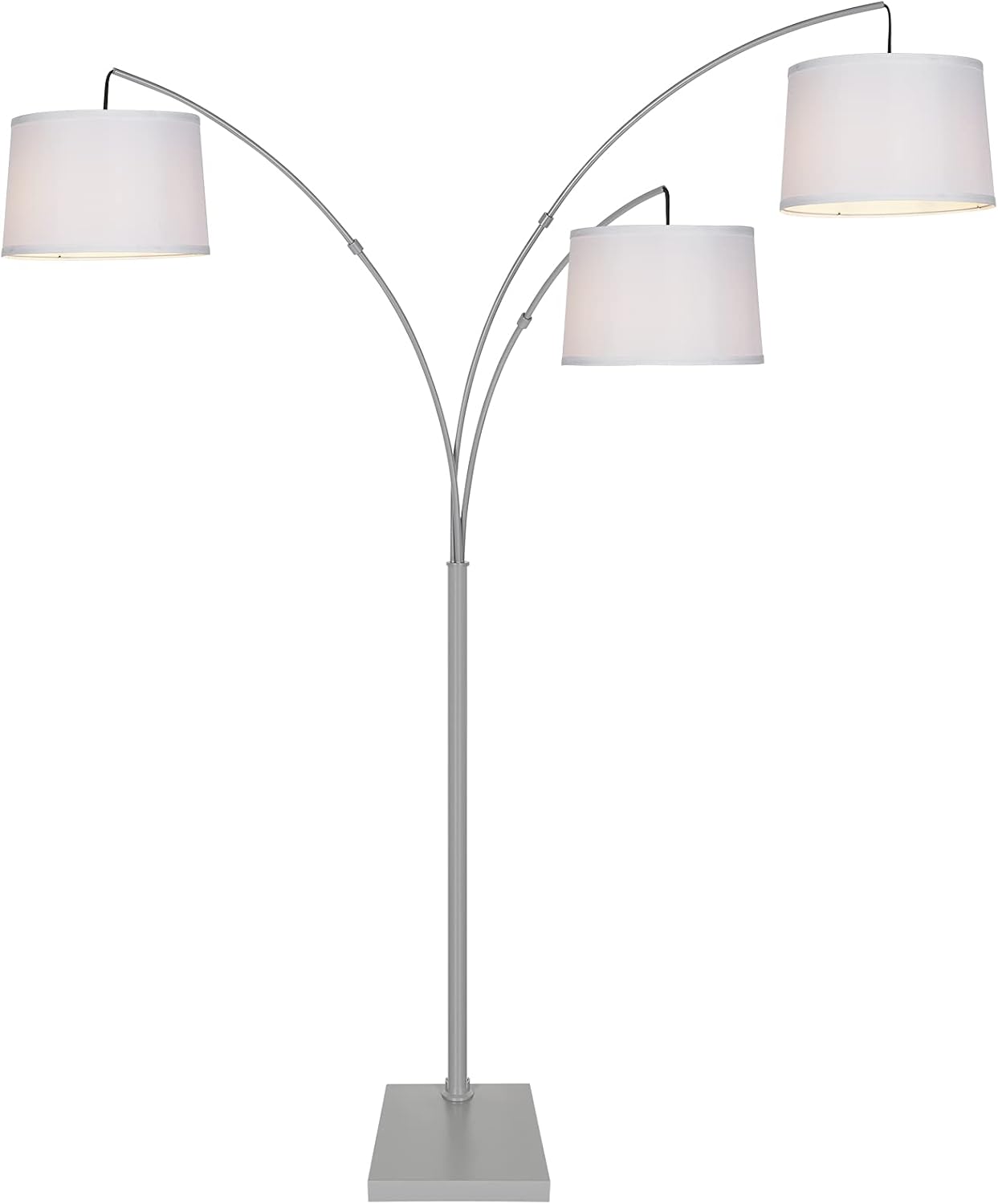 Flash Sale Buy 1 get 1 Hykolity Silver Grey Trinity Arc Floor Lamp with Heavy Base, 3 Lights Hanging Over The Couch from Behind, 3-Head Arching Tree Lamp, for Mid Century