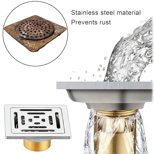 100 * 100MM,Bodenablauf,BodenablaufEdelstahl Quadratisch,Waschbecken Sieb aus Edelstahl,Geruchsneutral EdelstahlAbfluss,Abnehmbarer Edelstahl Bodenablauf,Für Badezimmer, Toilette, Badewanne,Balkon