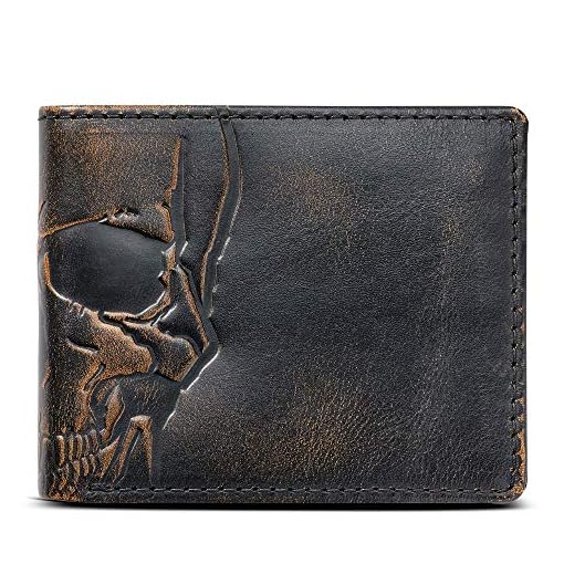 House of Jack Co. Emobssed SKULL Double ID Men's Wallet - Multifunction Design - Hand Burnished Finish