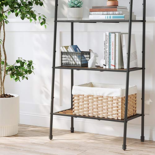 VASAGLE 4-Tier Ladder Shelf, Storage Rack, Freestanding Bookshelf, Plant Stand with Steel Pipe and Shelves, Industrial, for Living Room, Bathroom, Kitchen, Black UBSC027B01