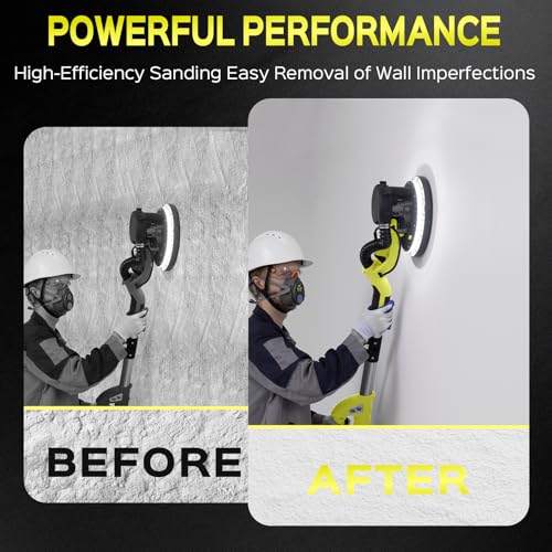 Drywall Sander, Popcorn Ceiling Removal Tool with 7 Variable Speed 800-1800RPM, 2026 Upgraded 8-Amp Drywall Sander with Vacuum Dust Collector with 12pcs Sanding Discs, Extendable Handle, LED Light by IMQUALI - Image 6
