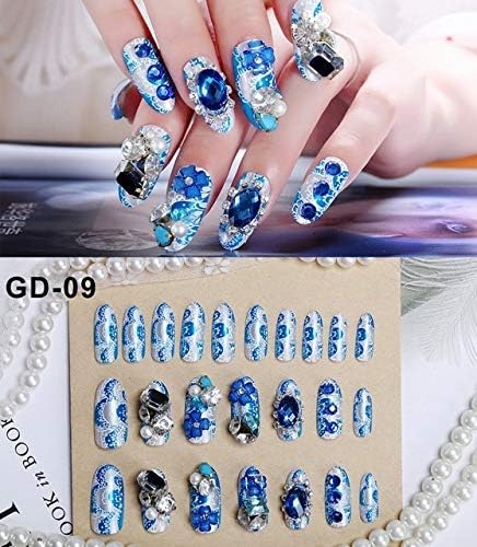 Amazon Dkhf つけ爪 24ピースラインストーン偽ネイル花嫁結婚式パーティー偽ネイルネイルアート人工女性フルネイルステッカーとステッカー Dkhf ネイルチップ 通販
