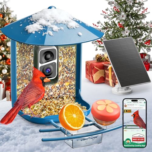Smart Bird Feeder with Camera - 2.5K HD Night Vision Bird Feeder with Camera Solar Powered, Free AI Identify Auto Video 170° Live View Birds Feeders for Birds Lovers Outdoors(Blue)