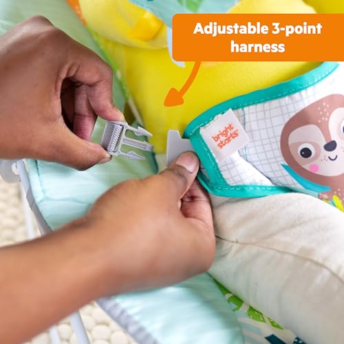 Image of Bright Starts Wild Wonders Vibrating Baby Bouncer, Removable Toy Bar with 2 Toys, Nonslip Feet, 0-6 Months Up to 20 lbs