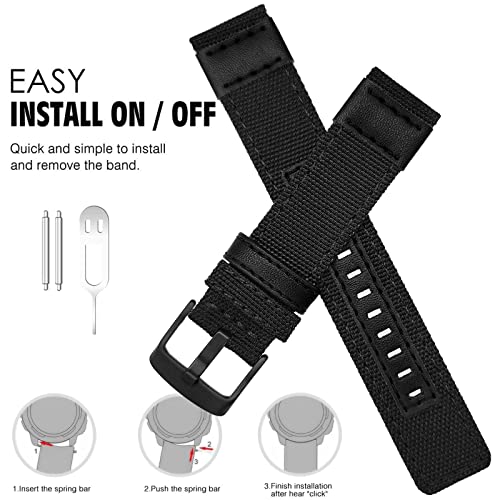 YOOSIDE 22mm Nylon Military Style Watch Strap for Garmin Instinct 3 45mm / Instinct 2 Solar/Crossover/Tide/Esports (Black) - Image 2