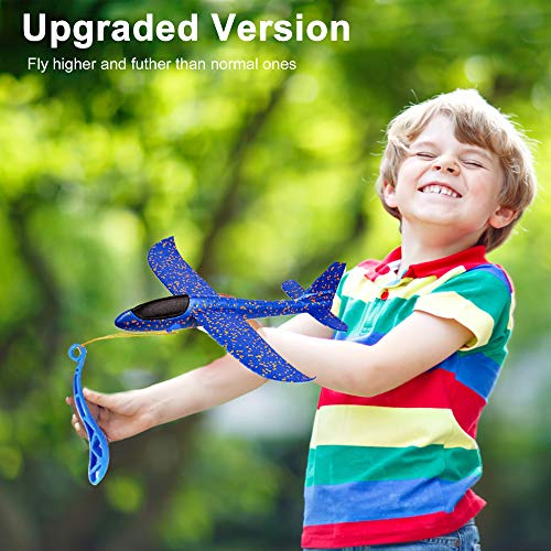 CREPRO 2 Pack Airplane Toys, 13.5 inch Slingshot Plane with 3 Flight Mode Foam Airplanes Throwing Glider Airplane Toys for Outdoor Sports Toy & Kids Toys Gift (Blue&Orange)