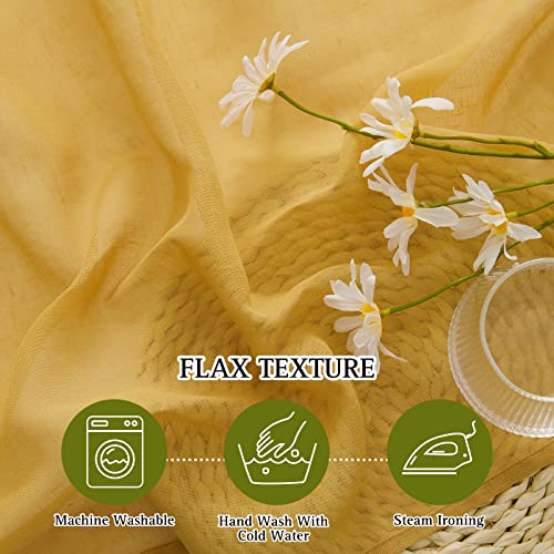 NICETOWN Citrine Linen Curtains 108 inches Long, Grommet Decorative Semi Sheer Gold Curtains Linen Blend Window Drapes Privacy with Light Filtering for Living Room, W52 x L108, 2 Panels