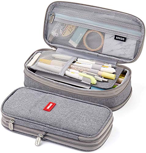 Image of EASTHILL Canvas,Fabric Big Capacity Pencil Pen Case Office College School Large Storage High Capacity Bag Pouch Holder Box Organizer Blue (Grey)