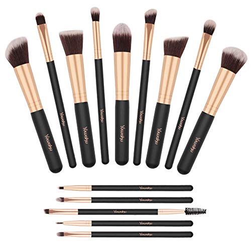 Makeup Brushes 14pcs, Professional Synthetic EyeShadow Blending Powder Liquid Cream Face Brushes Black Cruelty-Free Cosmetic Brushes Kit